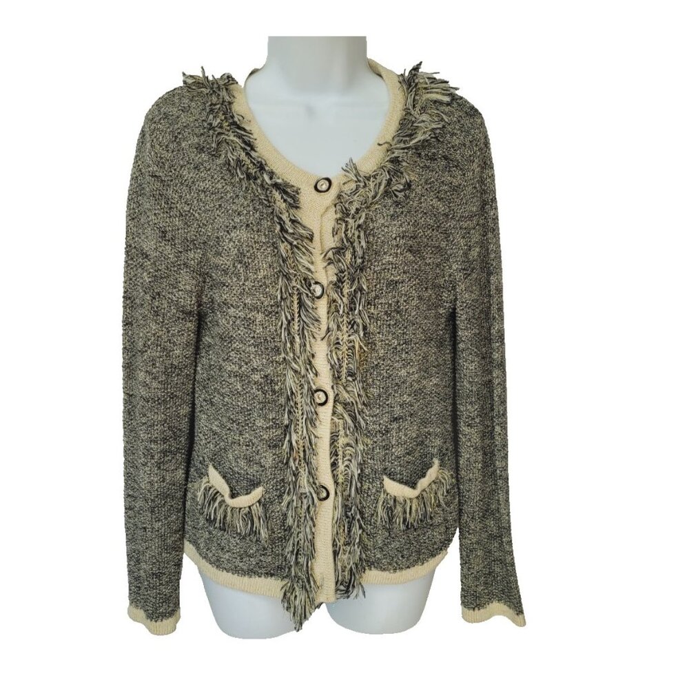 Vintage Y2K Fringe Cardigan Sweater S Shimmery Sparkle Knit Pockets Button - Picture 7 of 11